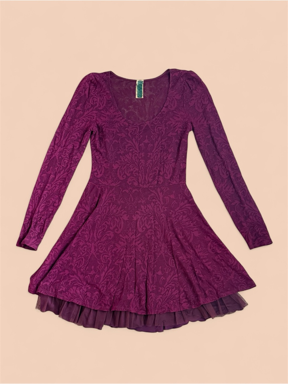 Free People Deep Plum Long-Sleeve Fit & Flare Dress